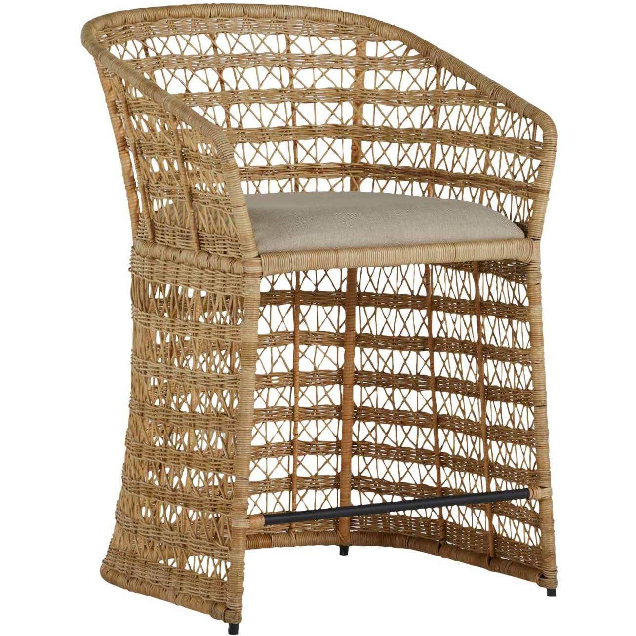 Libby 35.25 inch Natural Rattan / Dark Grey Metal / Vienna Custard Bar Counter Stool