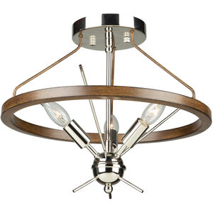 Abbey 3 Light 16 inch Faux Wood and Polished Nickel Semi-Flush Mount Ceiling Light