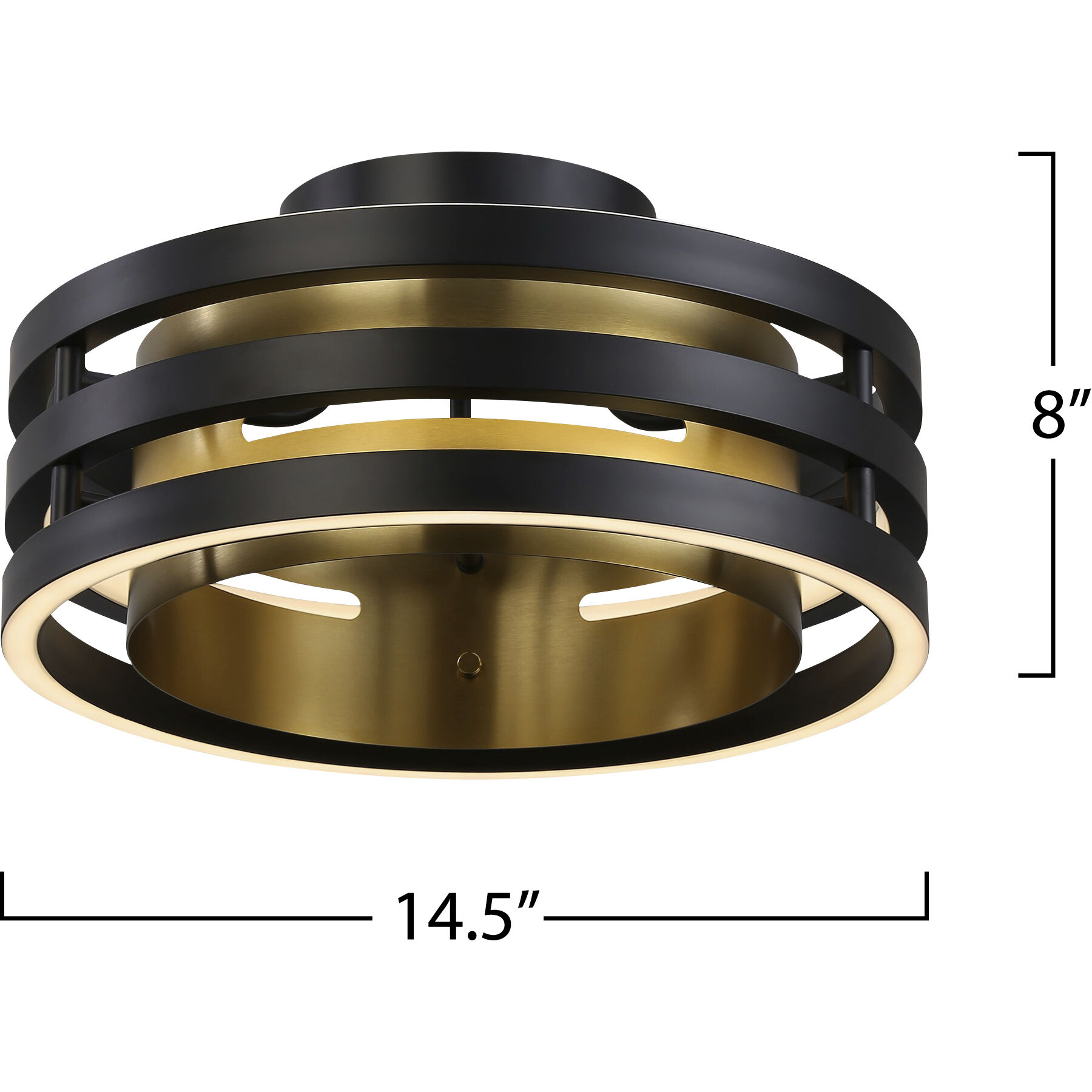 Toledo LED 14.5 inch Black and Brushed Brass Semi-Flush Mount Ceiling Light