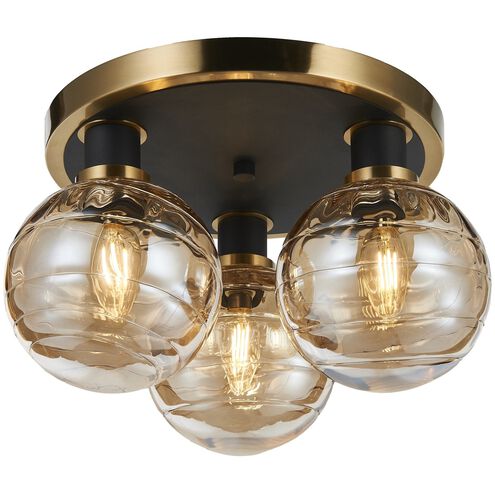 Gem LED 14.5 inch Black and Brushed Brass Semi-Flush Mount Ceiling Light in Amber