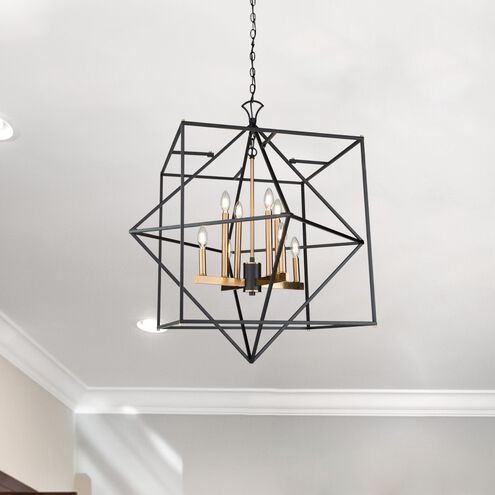 Roxton LED 32 inch Matte Black and Harvest Brass Chandelier Ceiling Light