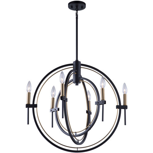 Anglesey 6 Light 25 inch Matte Black and Harvest Brass Up Chandelier Ceiling Light