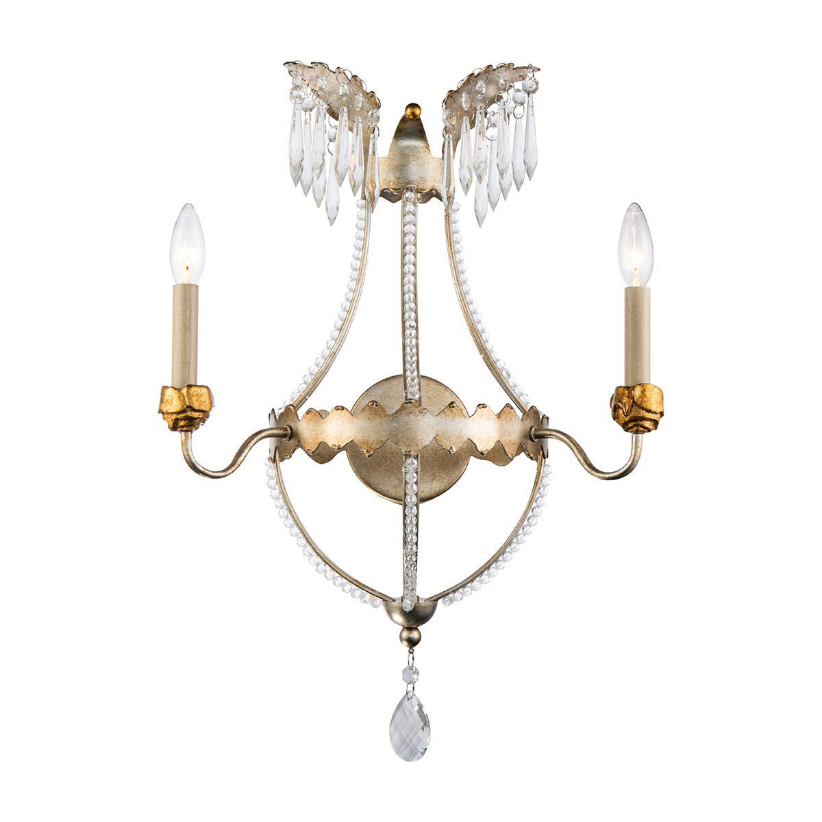 Louis 2 Light 8 inch Distressed Silver and Gold Wall Sconce Wall Light
