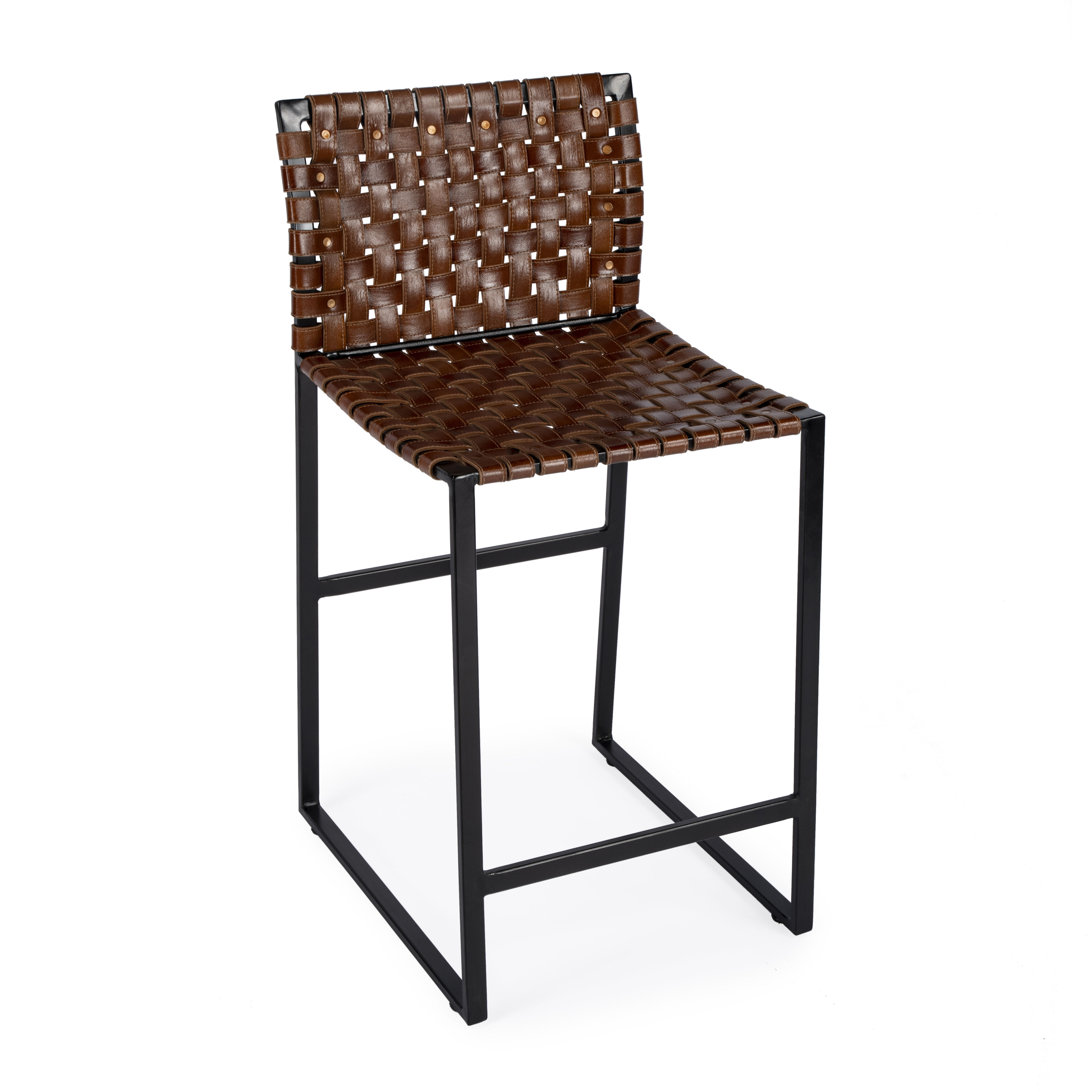 Urban Brown Woven Leather Bar Stool