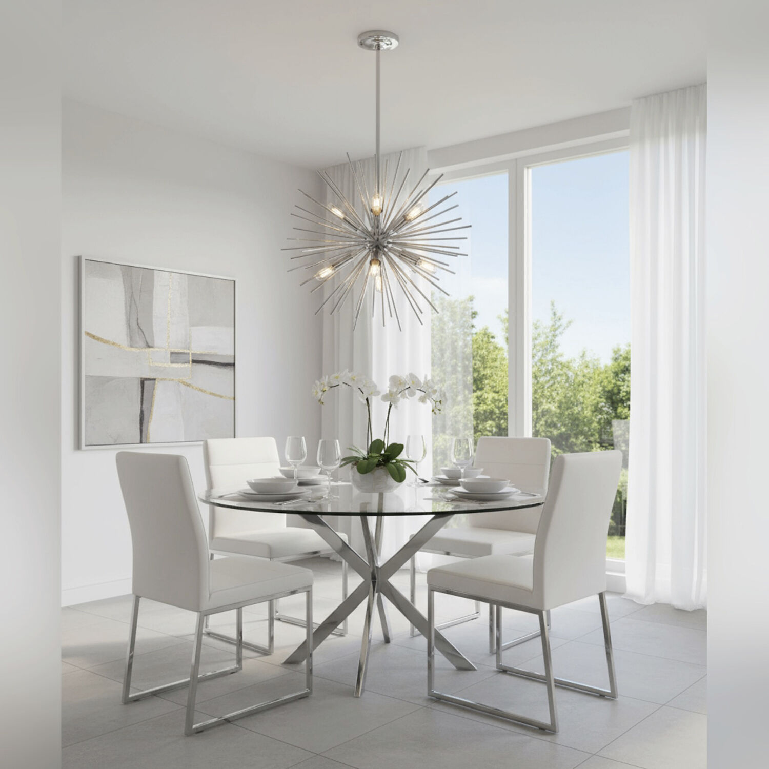 Sunburst LED 19 inch Chrome Chandelier Ceiling Light