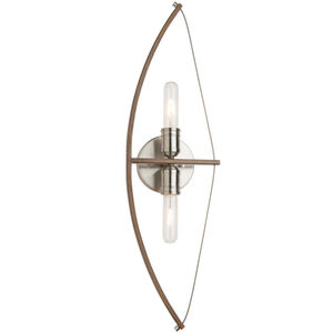 Arco 2 Light 4.25 inch Faux Wood and Brushed Nickel Wall Sconce Wall Light