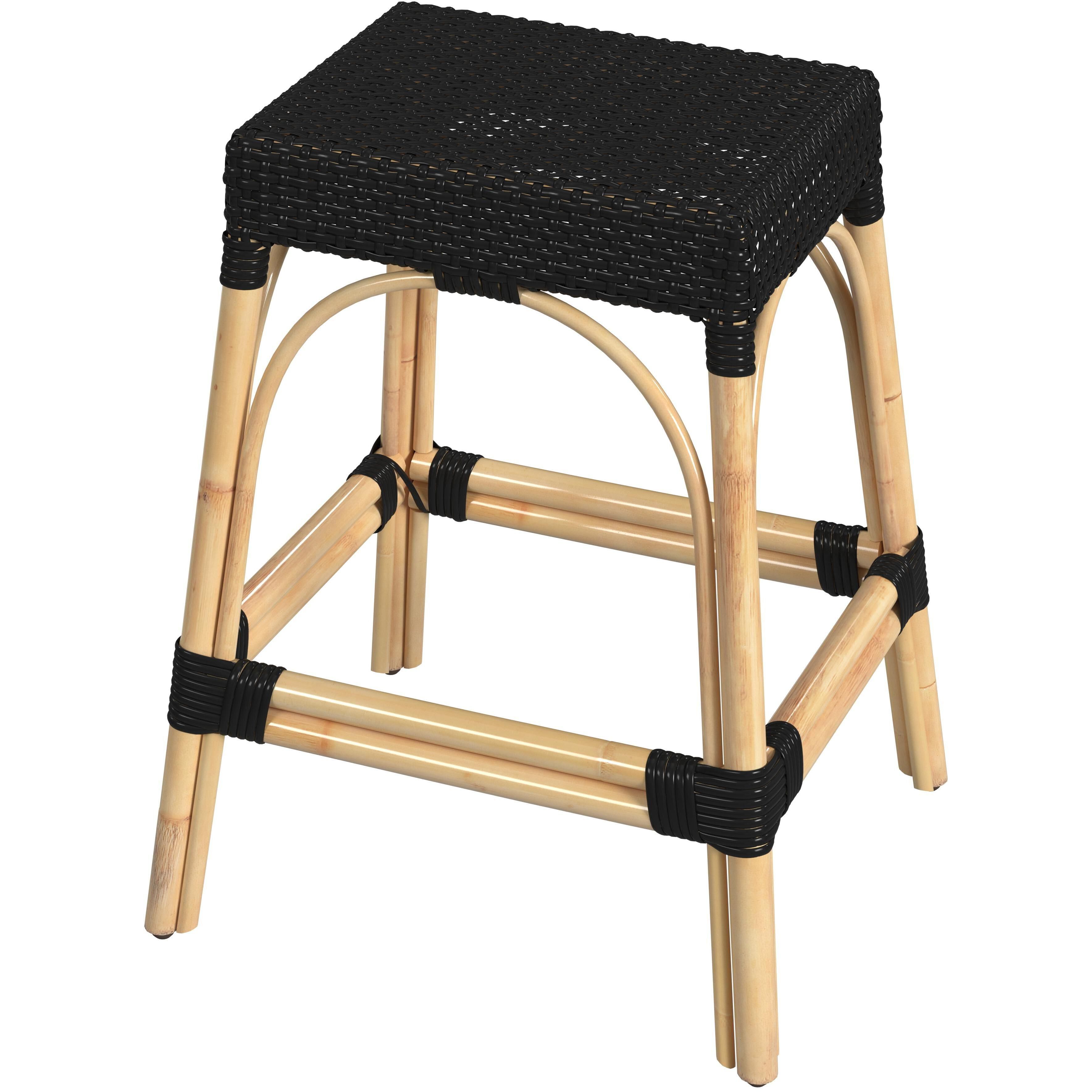 Robias Rectangular Rattan 24.5" Counter Stool in Black