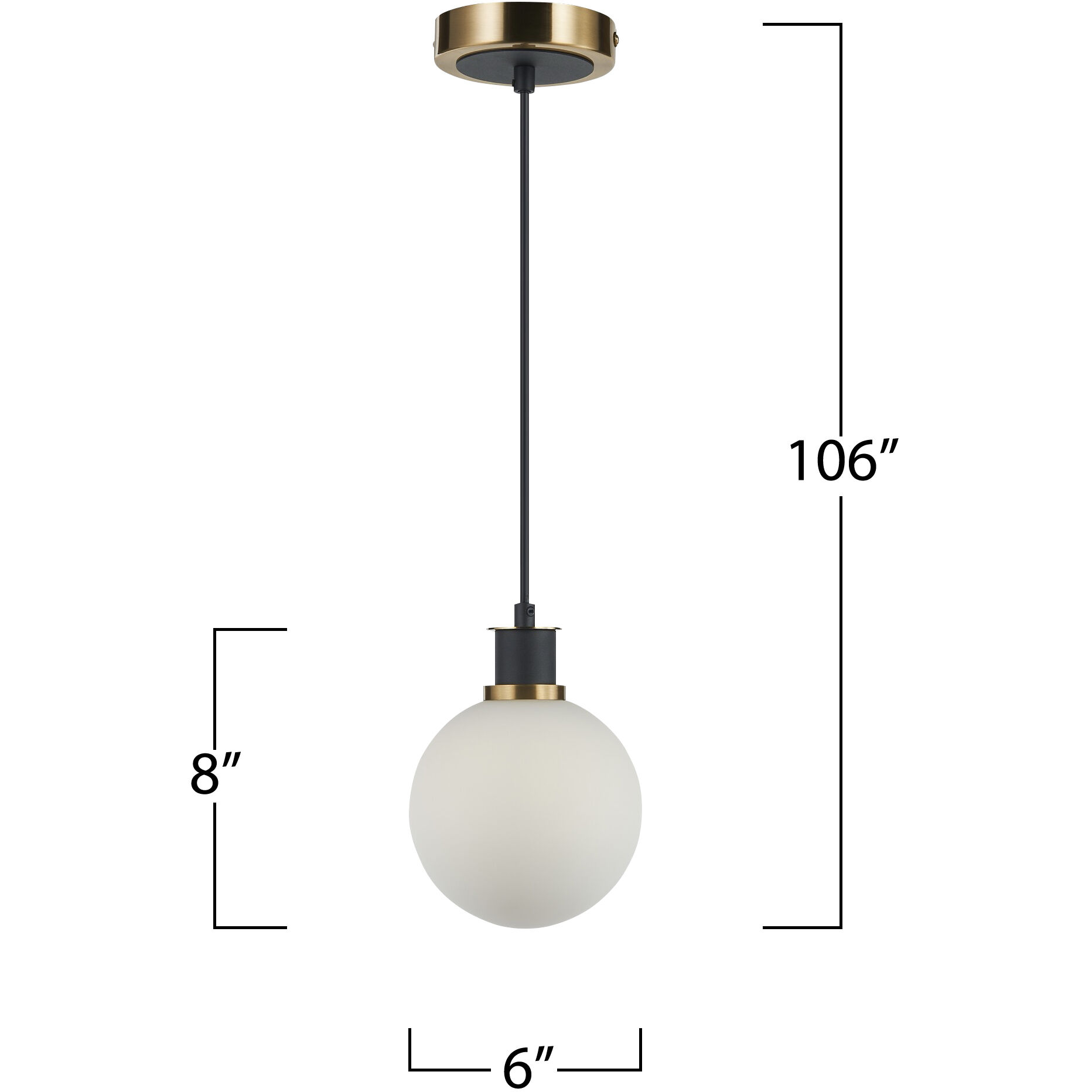 Gem LED 6 inch Black and Brushed Brass Pendant Ceiling Light in White