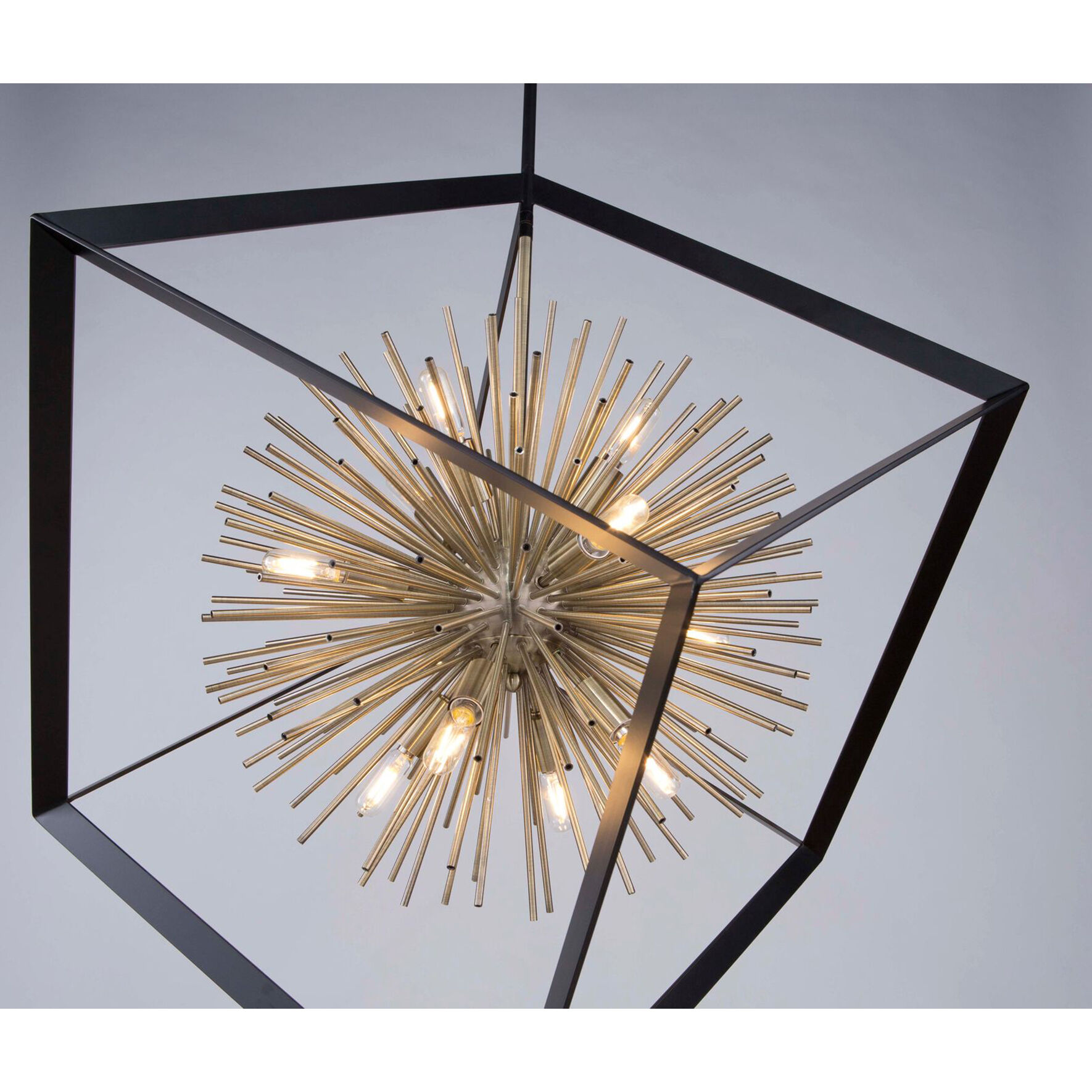 Sunburst LED 37 inch Matte Black and Satin Brass Chandelier Ceiling Light