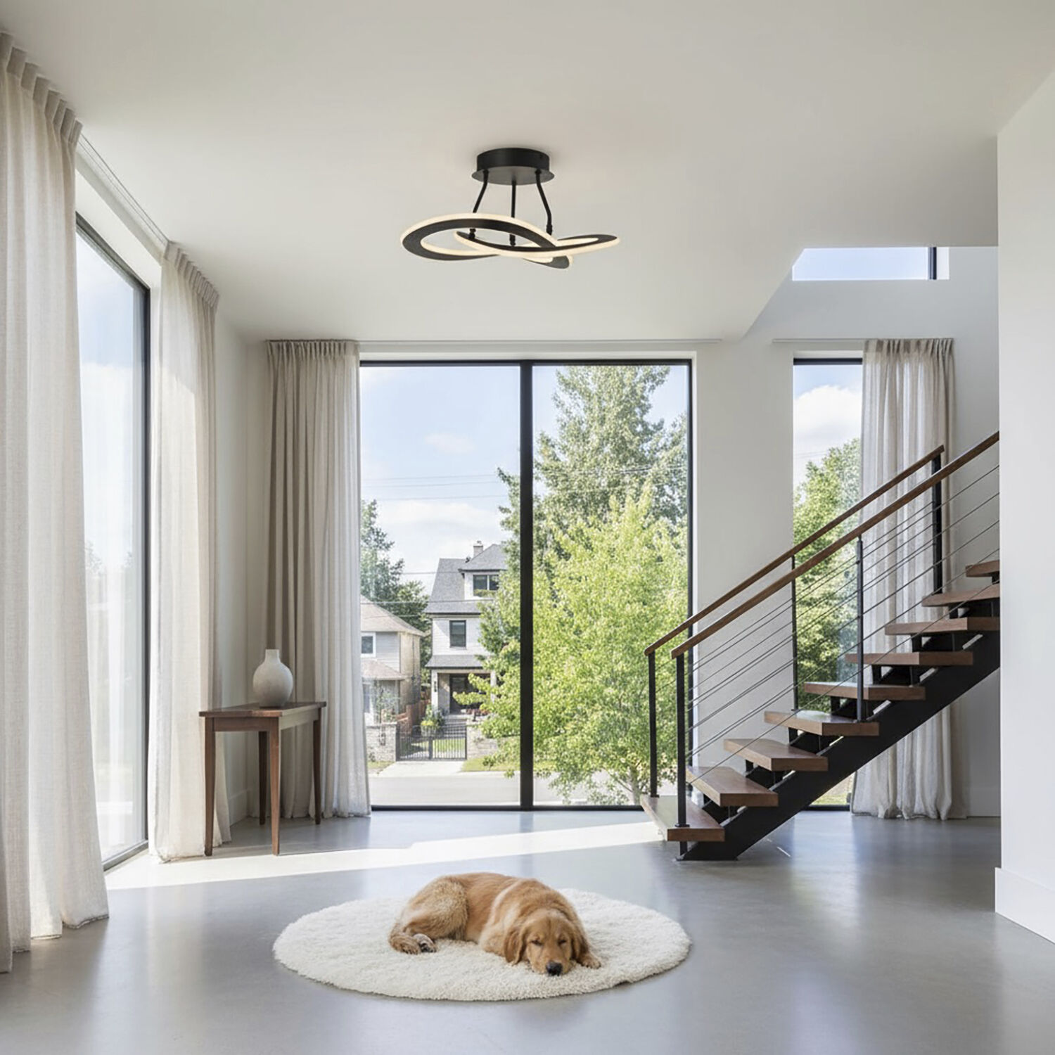 Wave LED 17.7 inch Black Semi-Flush Mount Ceiling Light