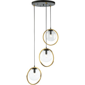 Lugano 3 Light 17 inch Black and Vintage Brass Multi Light Pendant Ceiling Light