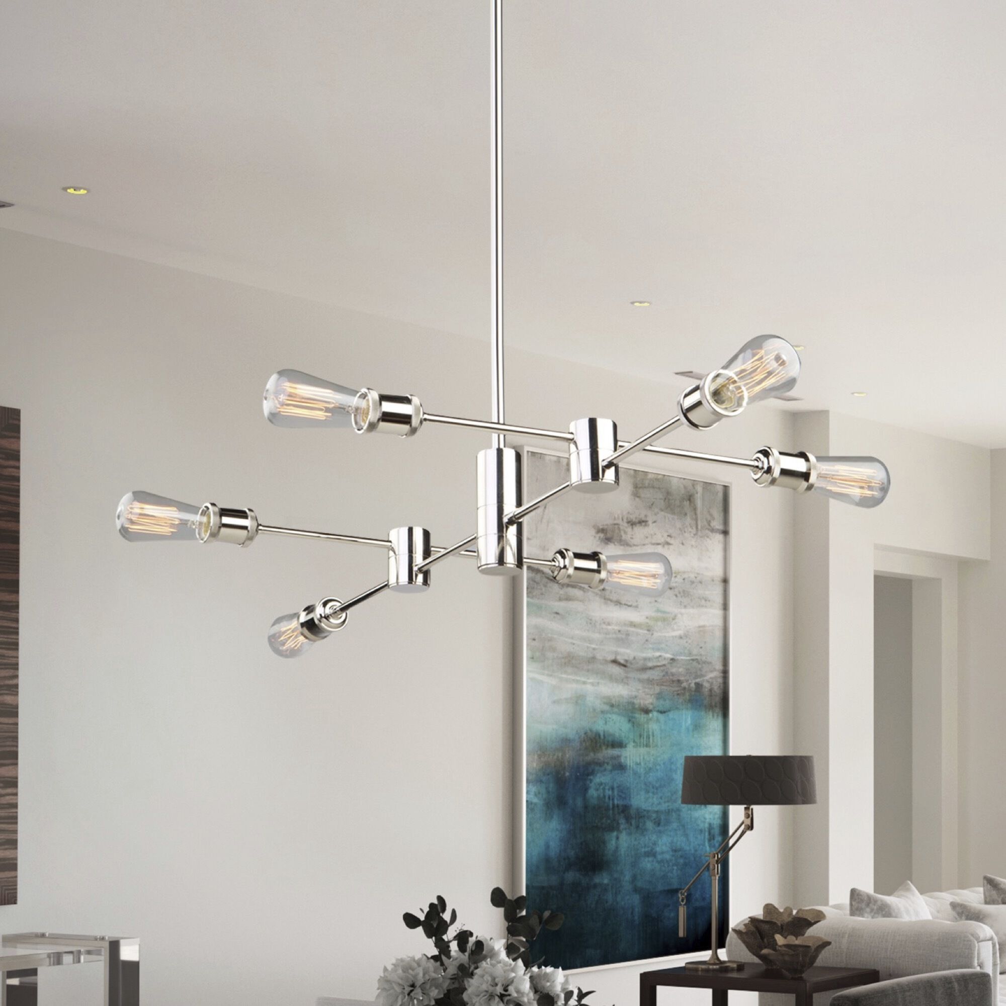Tribeca 6 Light 37 inch Polished Nickel Linear Chandelier Ceiling Light