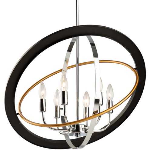 Cosmic 6 Light 24 inch Dark Bronze and Chrome and Satin Brass Candle Chandelier Ceiling Light