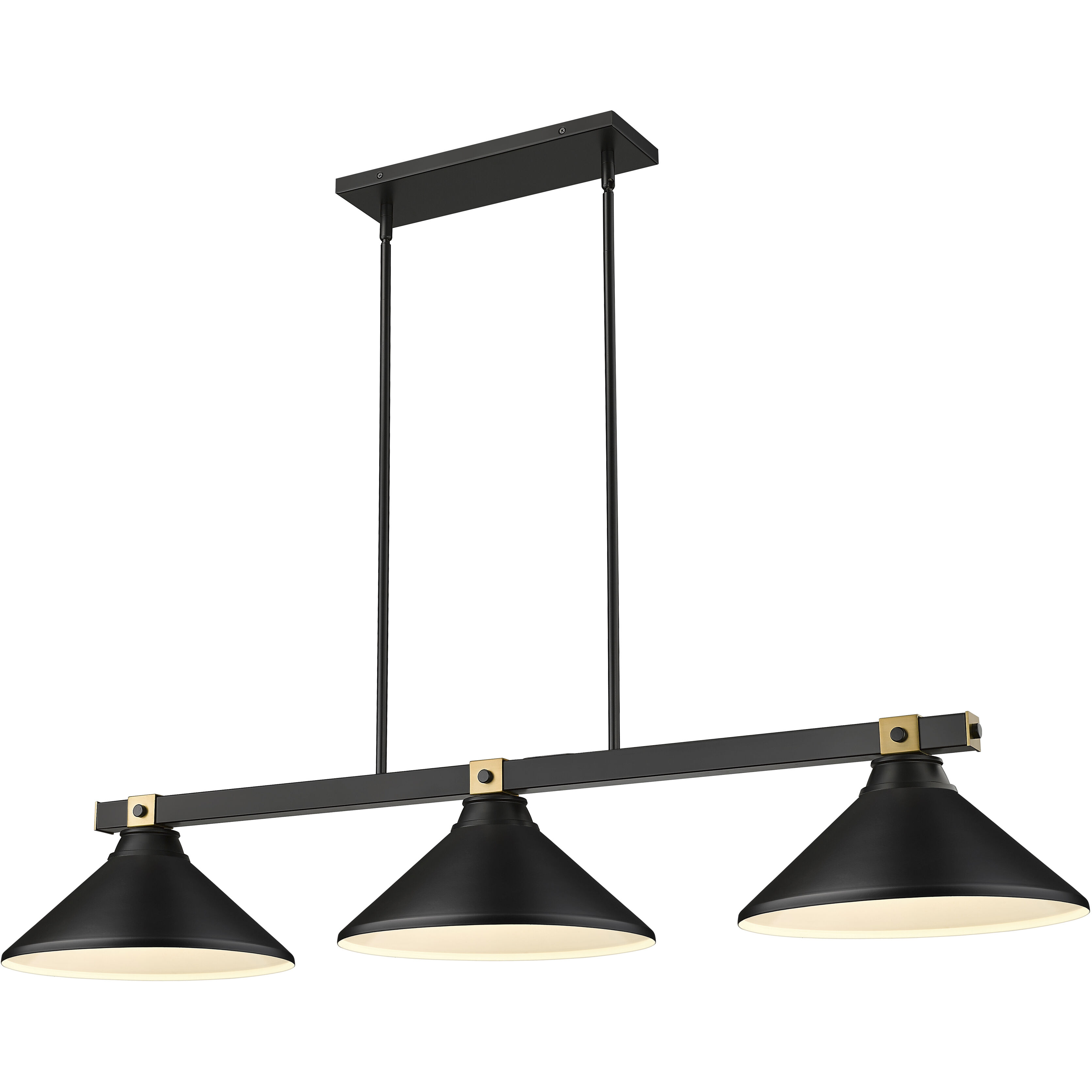 Bronte 3 Light 52.75 inch Matte Black and Rubbed Brass Billiard Light Ceiling Light