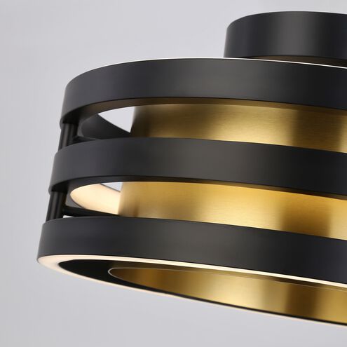 Toledo LED 14.5 inch Black and Brushed Brass Semi-Flush Mount Ceiling Light