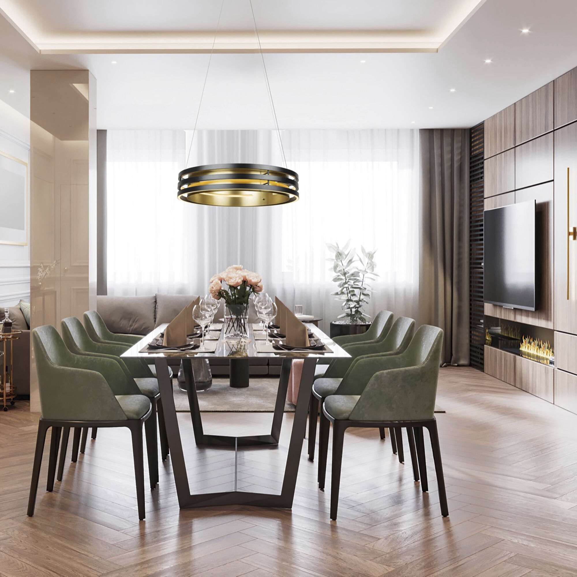 Toledo LED 25.5 inch Black and Brushed Brass Chandelier Ceiling Light