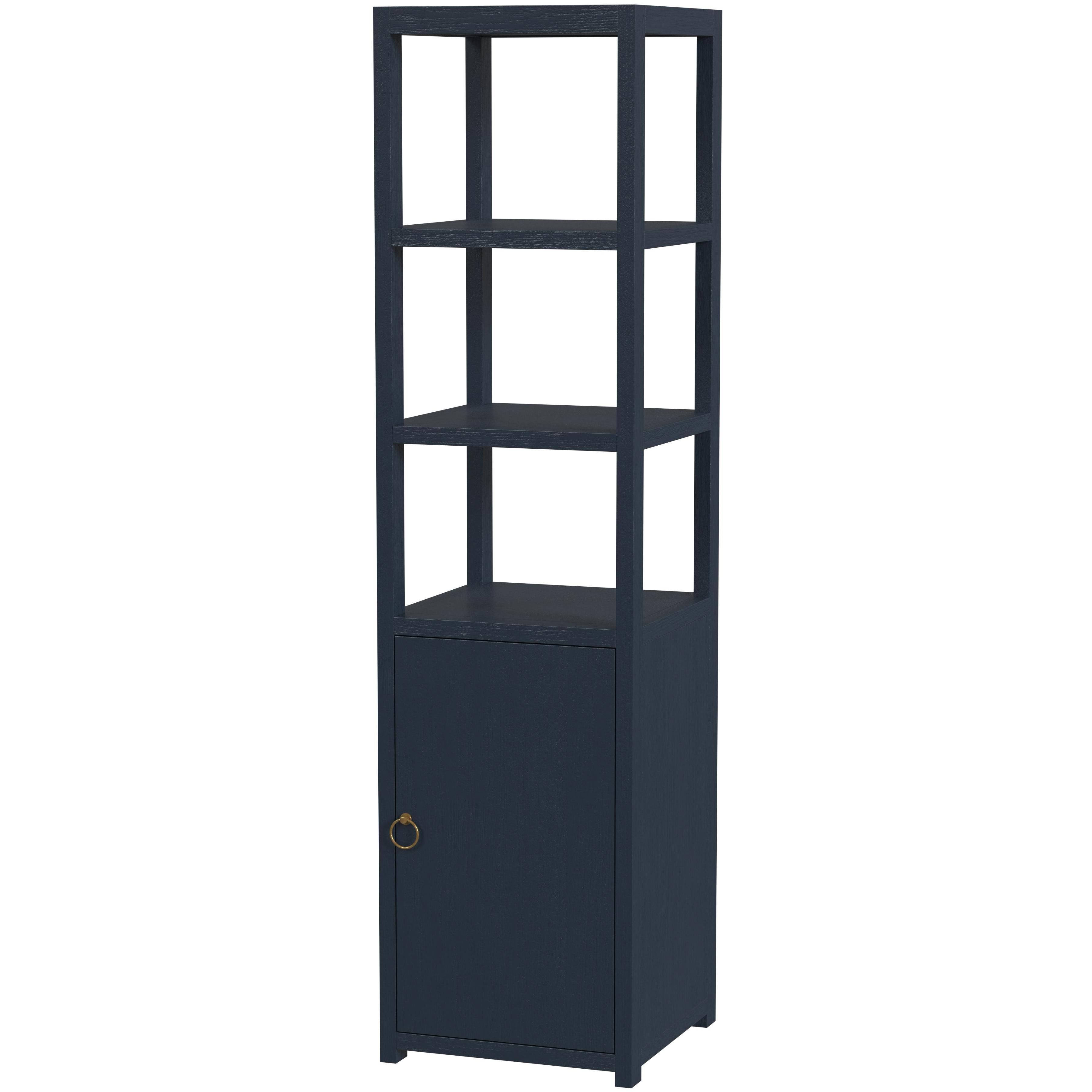3- Tier 1 Door Narrow  Etagere Bookcase in Navy Blue