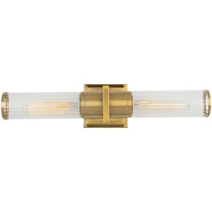Positano 2 Light 4.7 inch Brushed Brass Vanity Light Wall Light in Clear Ribbed
