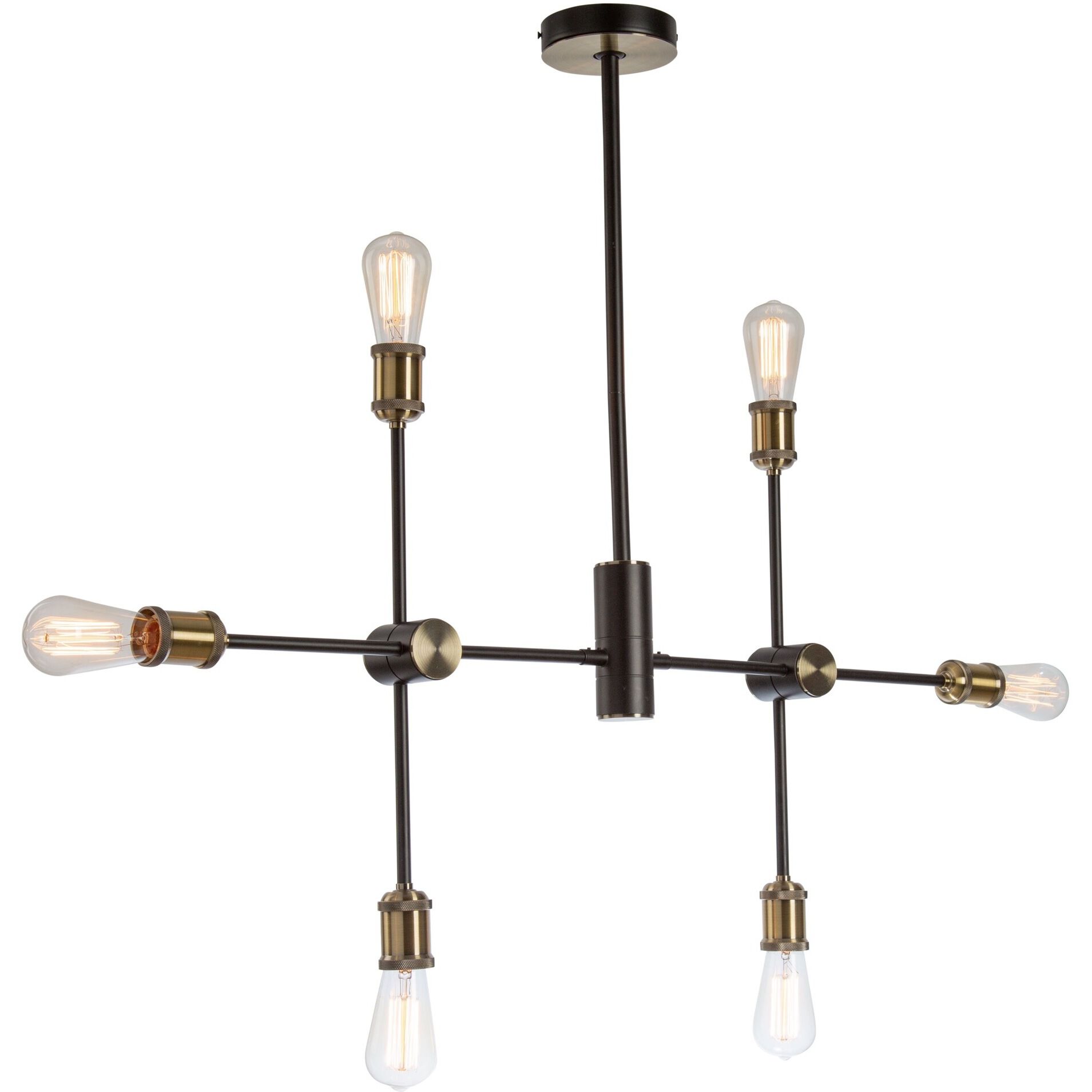 Tribeca 6 Light 37 inch Matte Black and Satin Brass Linear Chandelier Ceiling Light