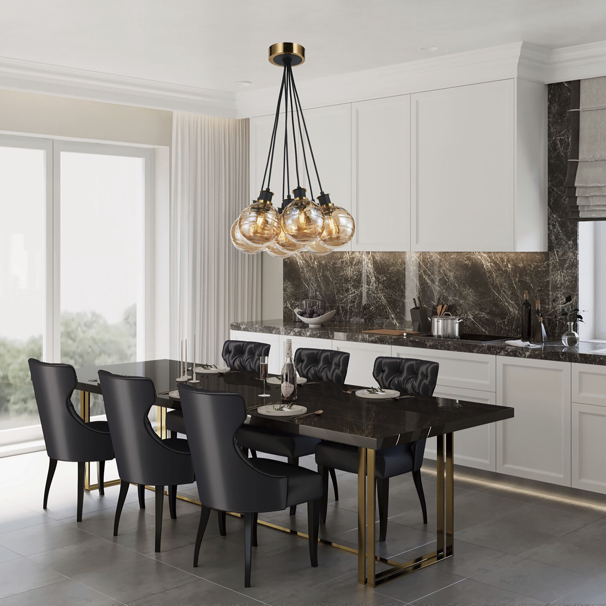 Gem LED 18 inch Black and Brushed Brass Chandelier Ceiling Light in Amber