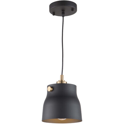 Euro Industrial LED 6.25 inch Matte Black and Harvest Brass Pendant Ceiling Light