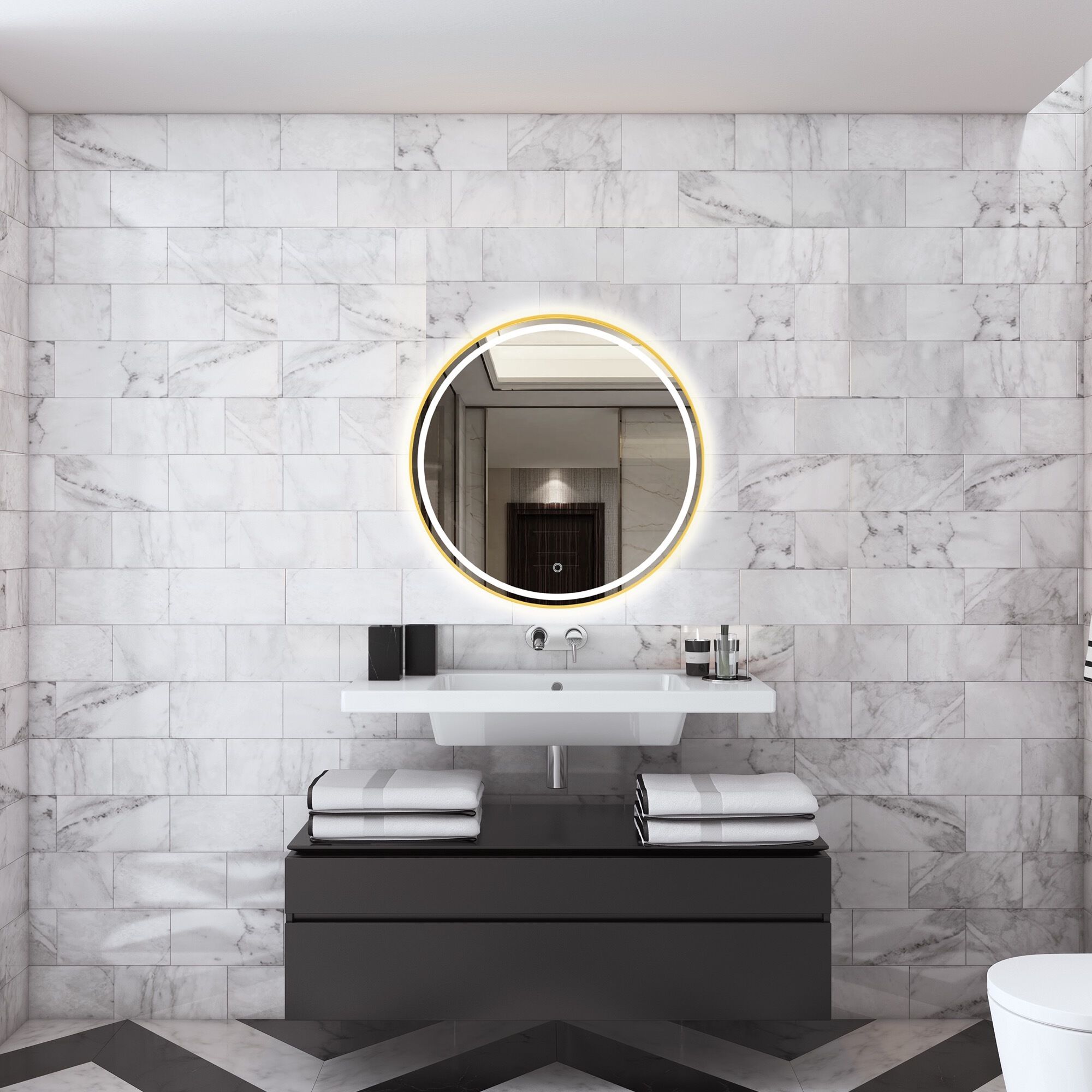 Reflections 31.5 X 31.5 inch Brushed Brass LED Mirror