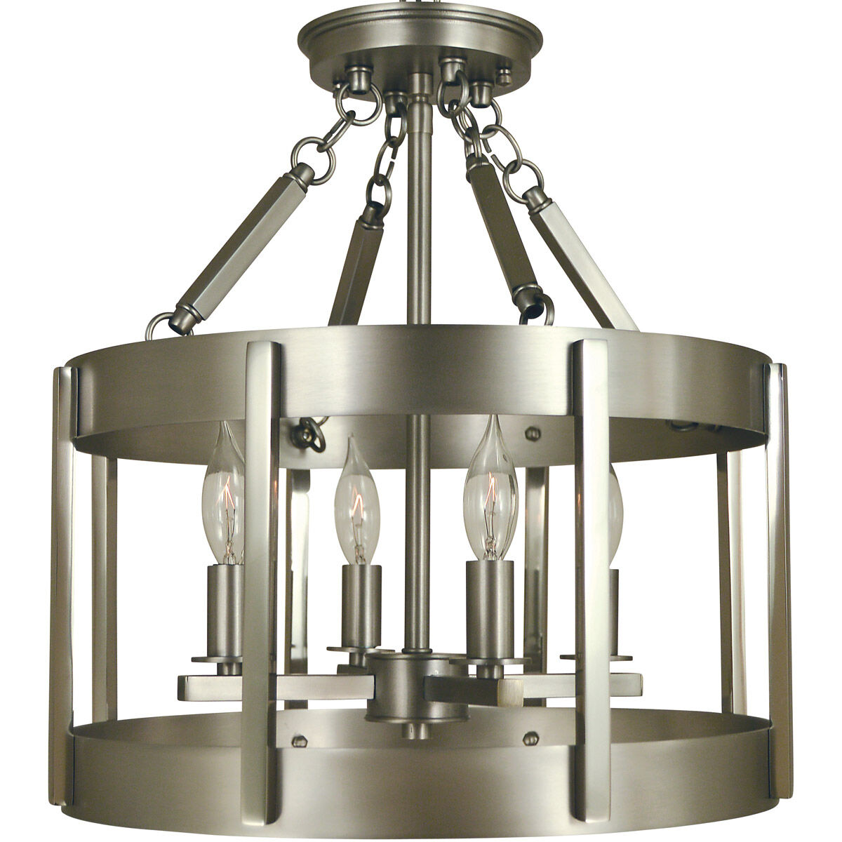 Pantheon 4 Light 14 inch Satin Pewter with Polished Nickel Semi-Flush Mount Ceiling Light in Satin Pewter/Polished Nickel
