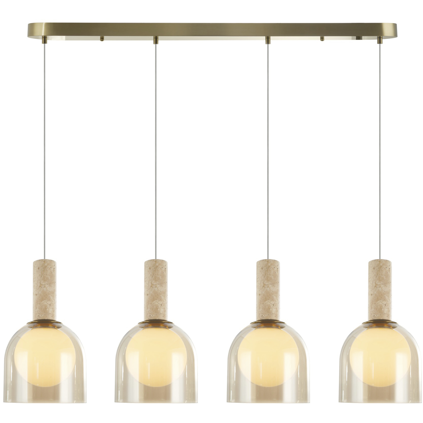 Juna 4 Light 44.1 inch Brass and Travertine Linear Island Pendant Ceiling Light