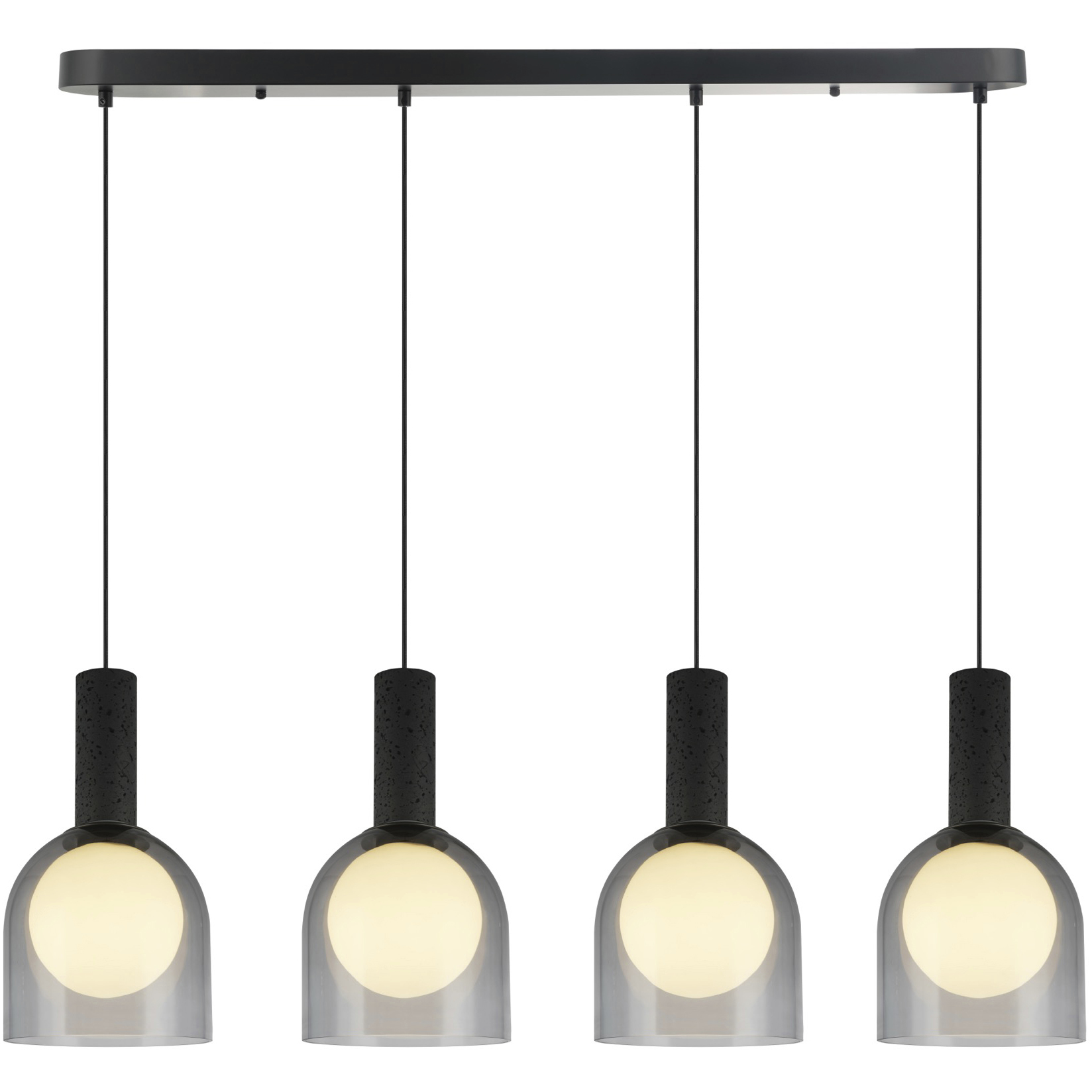Juna 4 Light 44.1 inch Black and Volcanic Black Travertine Linear Island Pendant Ceiling Light