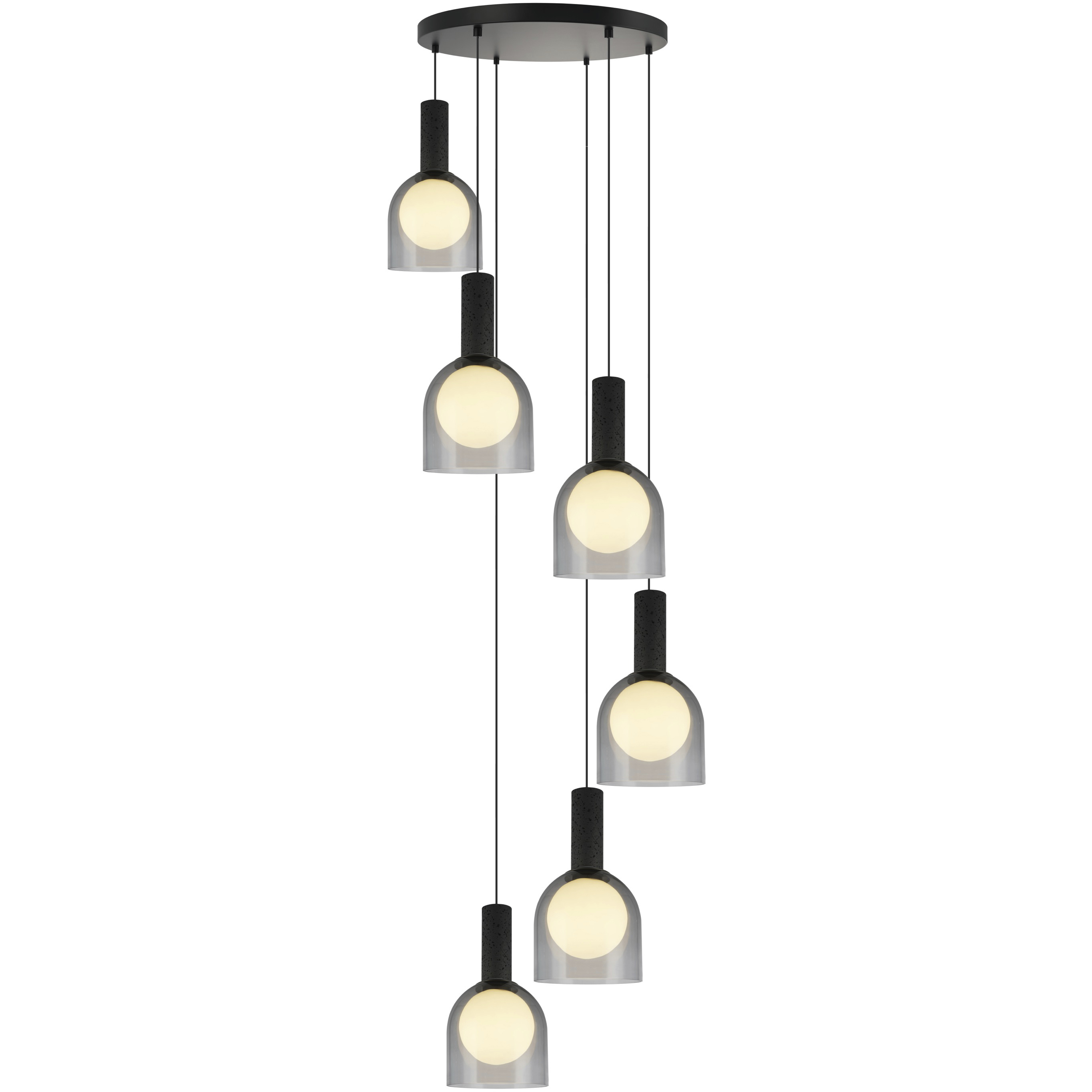 Juna 6 Light 25.2 inch Black and Volcanic Black Travertine Pendant Ceiling Light